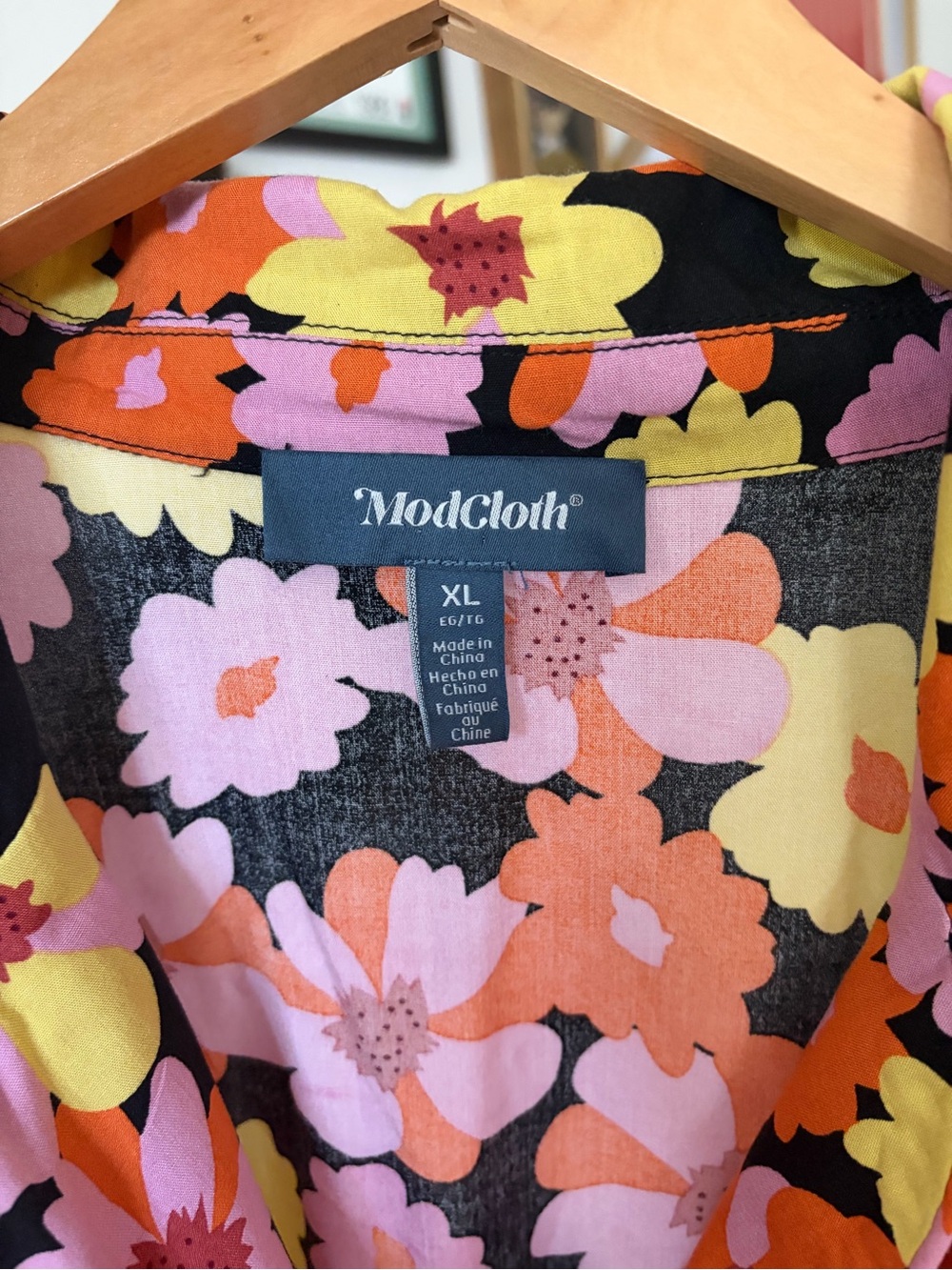 ModCloth Retro Black Midi Dress with Pink, Orange & Yellow Floral Print - XL - Picture 3 of 11